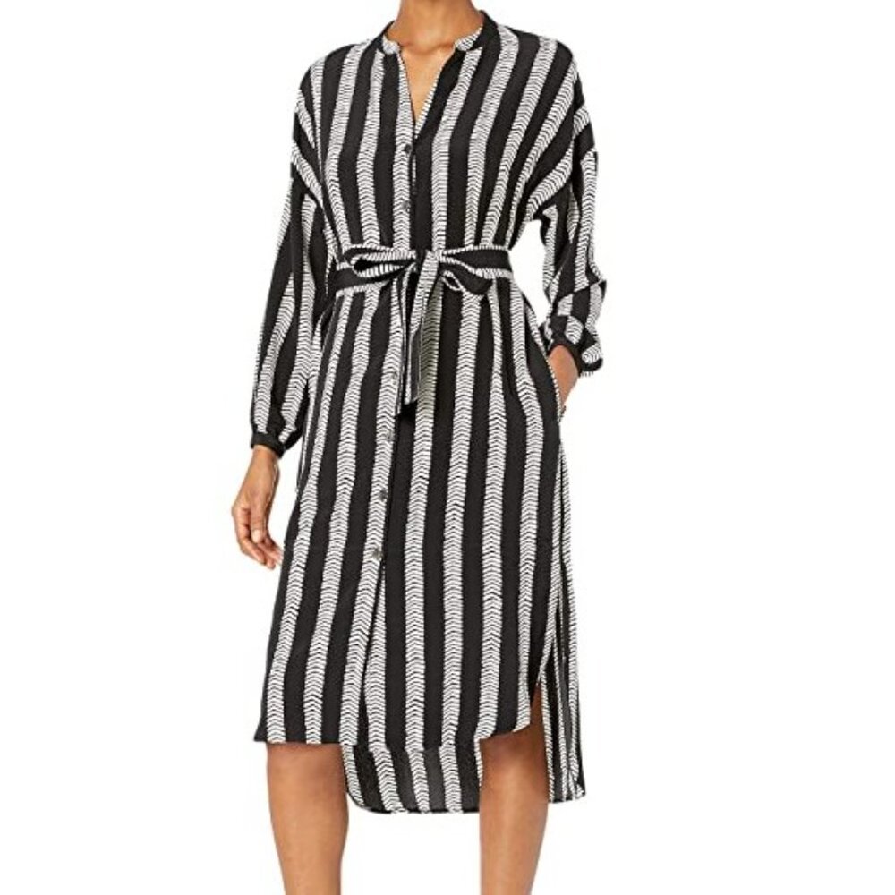 Dubgee By Whoopi Women's Tunic Dress Herringbone Waist Tie Black White Size  M